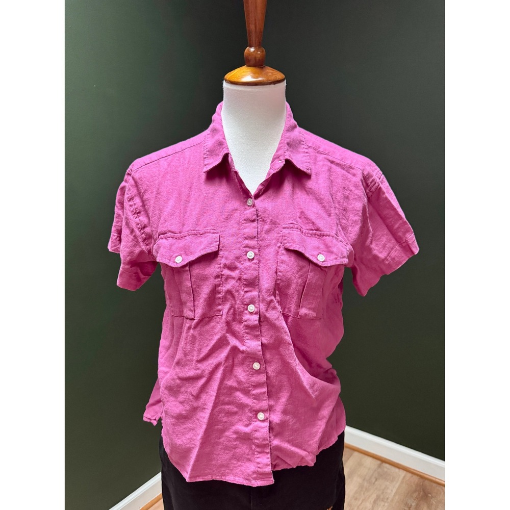 Lucky Brand Pink Linen Blend Short Sleeve Button Up Shirt‎ Women's S